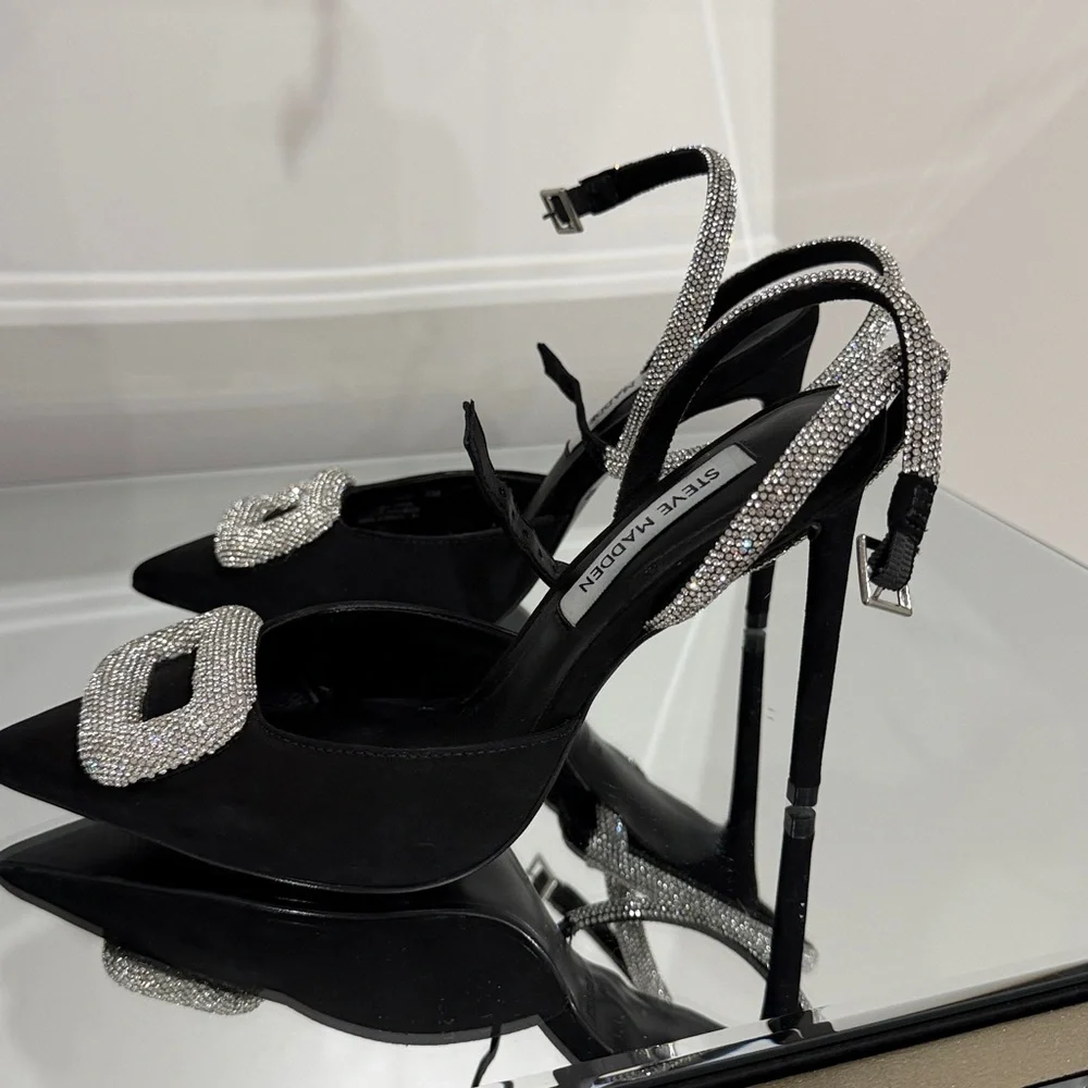 Steve Madden Black Pumps with Glittering Silver Buckles